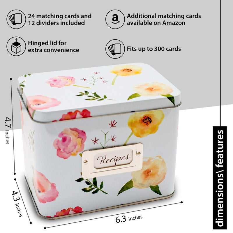 HEART & BERRY صندوق وصفات HEART & BERRY مع بطاقات وفواصل - يتضمن 24 بطاقة وصفة مقاس 4 × 6 و12 فواصل - مجموعة بطاقات وصفات وصناديق - متوافقة مع علبة الوصفات القياسية لبطاقات الفهرس مقاس 4 × 6 بوصات - Image 2